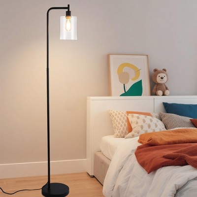 Industrial Floor Lamp, Dimmable Standing Lamp with Glass Shade,Tall Lamp with Remote & Foot Control, LED Bright Corner Lamp with 6W Bulb for Bedroom