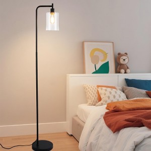 Industrial Floor Lamp, Dimmable Standing Lamp with Glass Shade,Tall Lamp with Remote & Foot Control, LED Bright Corner Lamp with 6W Bulb for Bedroom - 1 of 4