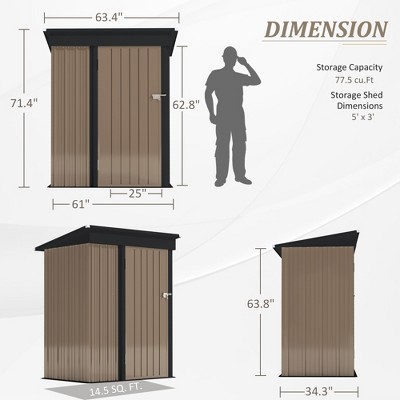 Brown 5' x 3' Slanted Roof Metal Garden Shed