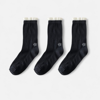 Anna-Kaci Women's 3-Pack Sheer Floral Embroidered Socks with Contrast Ruffle Cuff and Delicate Flower Accents