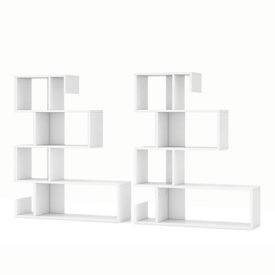 White Engineered Wood S-Shaped 5-Tier Bookshelf Set