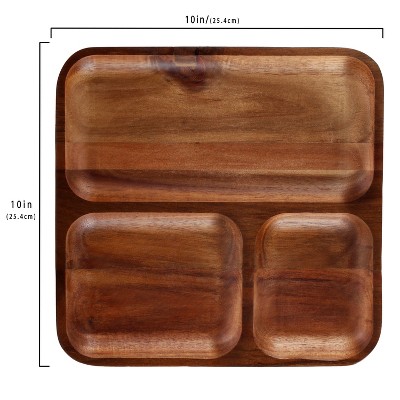 Acacia Wood 2-Piece Cutting Board and Divided Tray Set
