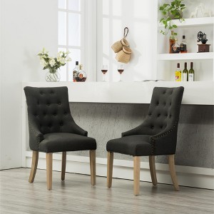 DOMETOUR Button Tufted Dining Chair Solid Wood Wingback Hostess Chairs with Nail Heads Set of 2 - 1 of 4