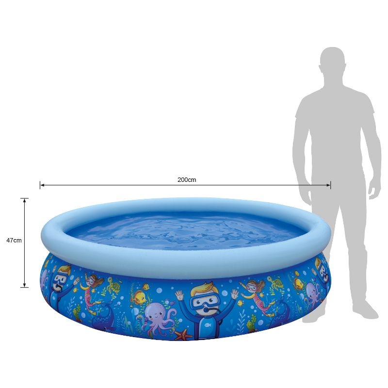 JLeisure 17788 Sun Club 6.75' x 18.5" 2 to 3 Person Capacity Sea World 3D Kids Above Ground Inflatable Outdoor Backyard Kiddie Swimming Pool, Blue, 4 of 6