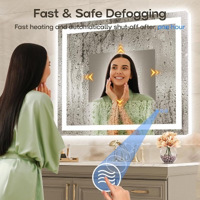 USHOWER 40x32 Inch LED Bathroom Mirror with Anti-Fog and Dimmable Lights