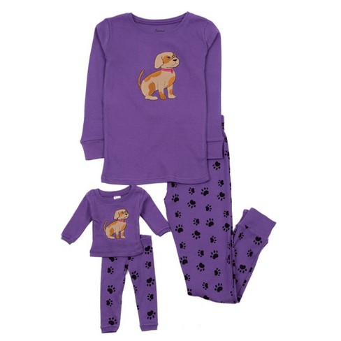 Leveret Girls And Doll Cotton Pajamas Dog Paw Purple 14 Year : Target