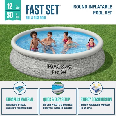 Bestway 12' x 30" Round Inflatable Stone Design Pool Set with Filter Pump