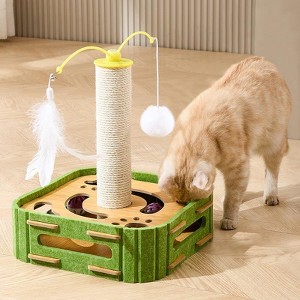 Cat Puzzle Toys Interactive Cat Dancer for Indoor Cats Teasing Box with Squeaky Toys and Scratching Felt - 1 of 4