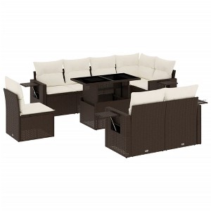 vidaXL 9 Piece Patio Sofa Set with Cushions Brown and Cream Poly Rattan - Without Storage - 1 of 4