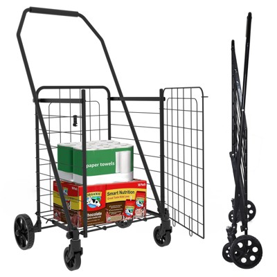 VisioGear Shopping Cart Dolly with Open Door, Grocery Cart on Wheels, Foldable Utility Shopping Carts, Antique Black, 20"*19"*39"