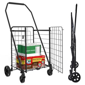 VisioGear Shopping Cart Dolly with Open Door, Grocery Cart on Wheels, Foldable Utility Shopping Carts, Antique Black, 20"*19"*39" - 1 of 4