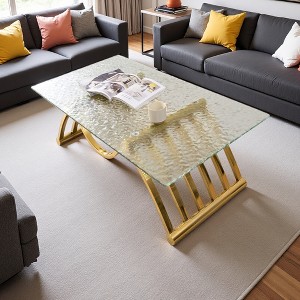 47" Stainless Steel Coffee Table with Ripple Glass - 1 of 4