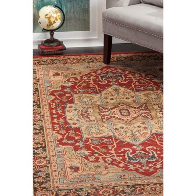 Natural and Navy Persian Style Short Pile Area Rug