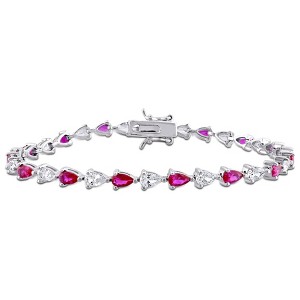 EVERLY JEWELRY | Sterling Silver 10-1/2 CT TGW Red Cubic Zirconia & Created White Sapphire Bracelet, 7-inch - 1 of 4