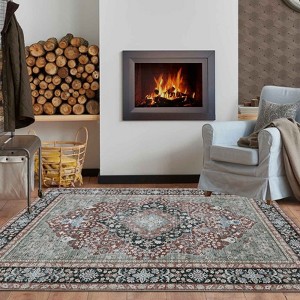 Area Rug Machine Washable Soft Non Shedding Non Slip Floor Carpet Boho Vintage Floral Throw Rug for Bed Room Dining - 1 of 4