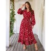 Women's Bohemian Floral Print Maxi Dress - V-Neck Long Sleeve Wedding Guest Gown, Flowy Beach Dress - 2 of 4