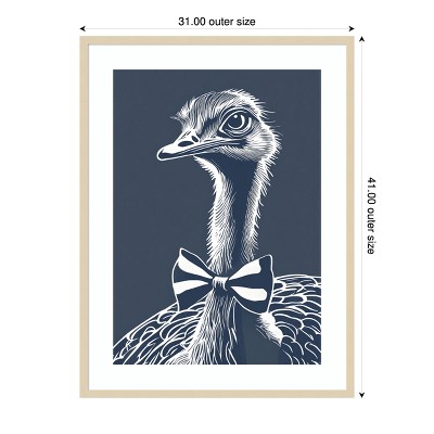 Modern Monochromatic Ostrich Lithograph in Wood Frame, 31 x 41
