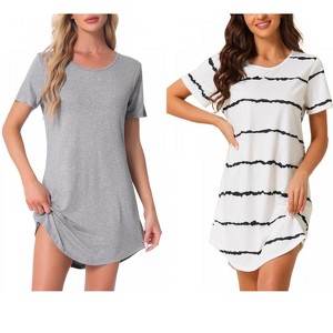 INSPIRE CHIC Women's 2 Pcs Round-Neck Curved-Hem Short-Sleeve Nightshirt Sleep Gown - 1 of 4