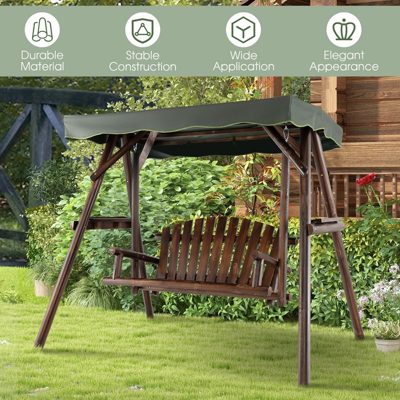 Costway 2 Person Wooden Garden Swing Bench Chair w/ Adjustable Canopy for Garden Porch, 4 of 11