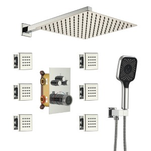 CASAINC 6-Spray Thermostatic Dual Shower Heads 12 Inches Wall Mount Fixed and Handheld Shower Head 6-Jets 2.5 GPM - 1 of 4