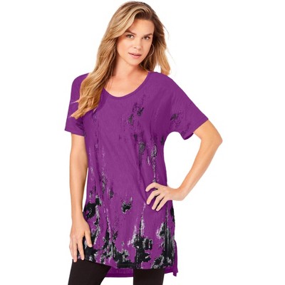 Roaman's Women's Plus Size Printed Textured Tunic
