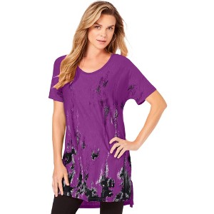 Roaman's Women's Plus Size Printed Textured Tunic - 1 of 4