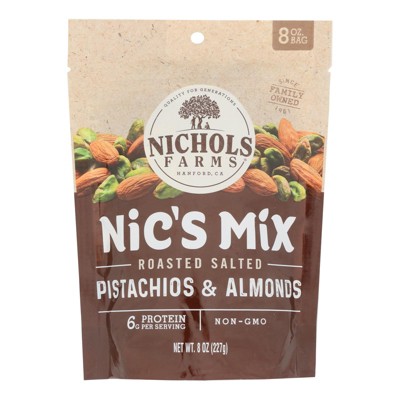 Nichols Farms Pistachio Almond Mix Roasted Salted - Case Of 12 -8 oz