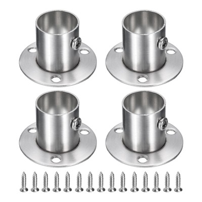 Unique Bargains Stainless Steel Wardrobe Pipe Holder Shower Closet Curtain Rod Pole Brackets 4 Pcs