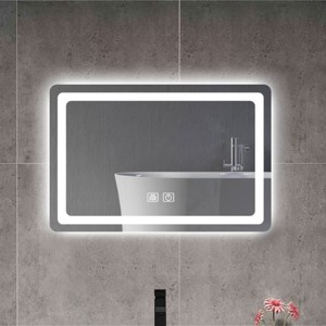 Single Bathroom Vanity Mirror With Polished Crystal Frame, LED Light Anti-Fog Wall Mirror For Vertical Or Horizontal-The Pop Home - 1 of 4