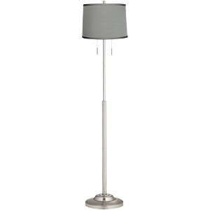 360 Lighting Abba Modern Floor Lamp Standing 66" Tall Brushed Nickel Platinum Gray Dupioni Silk Drum Shade for Living Room Bedroom Office House Home - 1 of 4