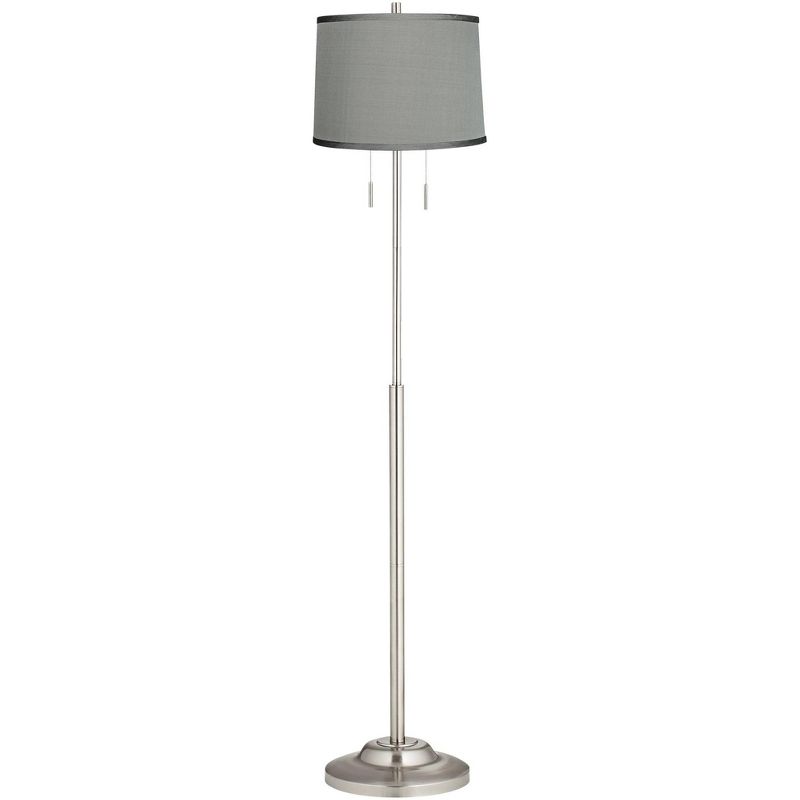360 Lighting Abba Modern Floor Lamp Standing 66" Tall Brushed Nickel Platinum Gray Dupioni Silk Drum Shade for Living Room Bedroom Office House Home, 1 of 5