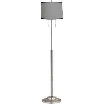 360 Lighting Abba Modern Floor Lamp Standing 66" Tall Brushed Nickel Platinum Gray Dupioni Silk Drum Shade for Living Room Bedroom Office House Home