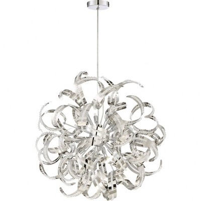 Polished Chrome 12-Light Crystal Ribbon Pendant