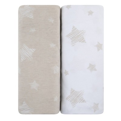 Tan and White Star Jersey Cotton Baby Changing Pad Cover Set