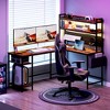 Racxily L Shaped Office Desk, Reversible Corner Computer Desk with Power Outlet and LED Light, Gaming Desk with Storage Shelf and Monitor Stand, Brown - 2 of 4