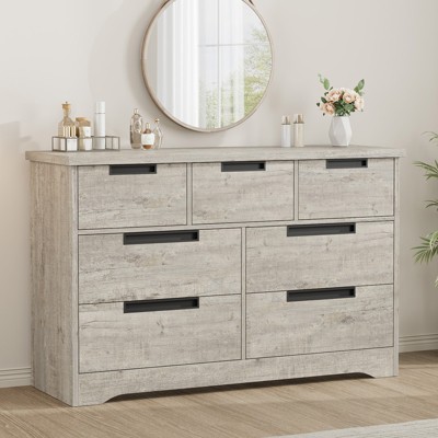 7 Drawer Dresser for Bedroom, Modern Double Dresser Organizer with Embedded Handles Design, Wooden Chest of Drawers for Living Room, Nursery, Hallway