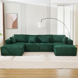 137" Corduroy Cloud u-Shape Sectional - No-assembly convertible sleeper with deep seats & chaise for living room. - 1 of 4