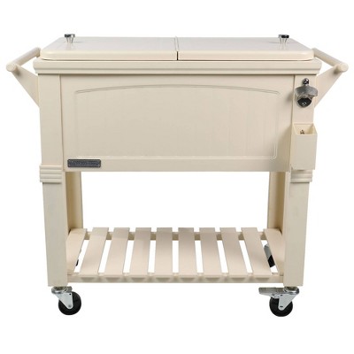 80qt Portable Rolling Patio Cooler - Cream - Permasteel