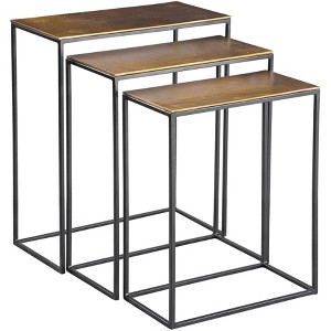 Uttermost Industrial Iron Nesting Tables Set of 3 Aged Black Gold Slab Tabletop for Living Room Bedroom Bedside Entryway House - 1 of 1