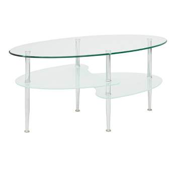 Glass Oval Living Room Metal Coffee Table - Saracina Home