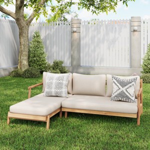 101" Modern Patio Sofa Set with Acacia Wood Frame and Beige Cushions, Outdoor Loveseat and Chaise Lounge -3irtyhousy - 1 of 4