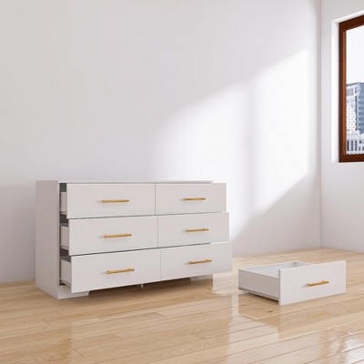 NicBex 6 Drawer Double Dresser for Bedroom,Antique Style  Drawers with Golden Pulls,Dressers for Kids Room,Living Room,Entry and Hallway