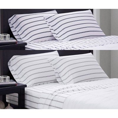 White and Grey Ticking Stripe Full Microfiber Sheet Set