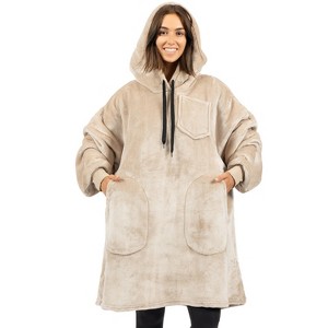 PAVILIA Wearable Blanket Hoodie Adults, Faux Shearling Cozy Oversized Hooded Sweatshirt, Warm Fleece Two Pockets - 1 of 4