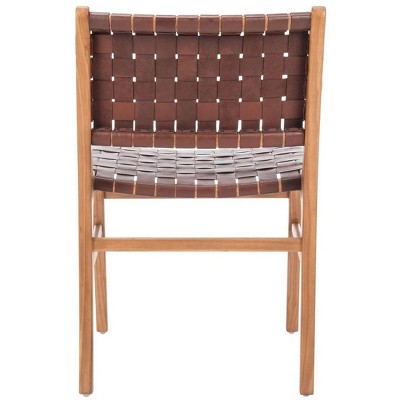 Cognac and Natural Woven Leather Side Chairs, Set of 2