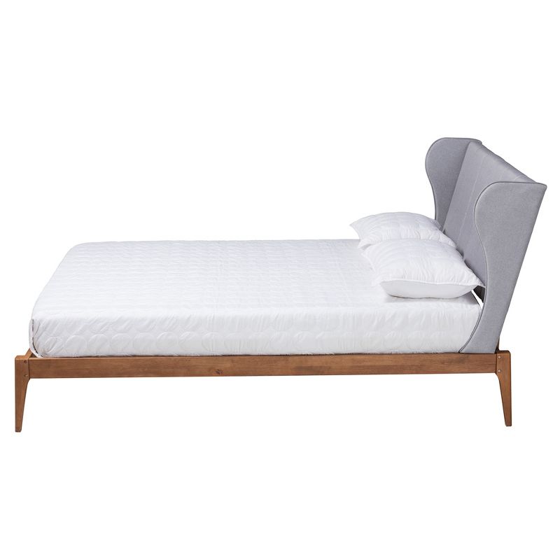 Baxton Studio Royce Mid-Century Modern Transitional Light Grey Fabric and Ash Walnut Finished Wood Queen Size Bed, 3 of 8