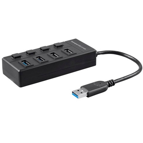 REC Trade 4 Port 4 Switch USB 3.0 Hub 4 Port USB HUB, 4 Port 4 Switch USB  3.0 HUB Splitter, USB Port Extension Hub High Speed with On/Off Switch  Multi LED