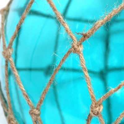 Aqua Sea Glass Globe Pendant with Brushed Nickel & Natural Rope Accent