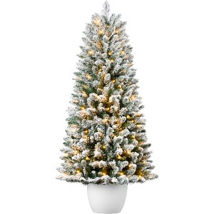 Best Choice Products Pre-Lit Potted Flocked Christmas Tree, Classic Artificial Holiday Décor, w/ Twinkling White LEDs - 1 of 4