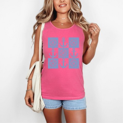 Simply Sage Market Anchor Wheel Grid Garment Dyed Tank